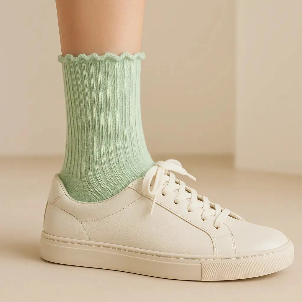 Chaussettes femmes couleurs vert clair mollet coton avec chaussures