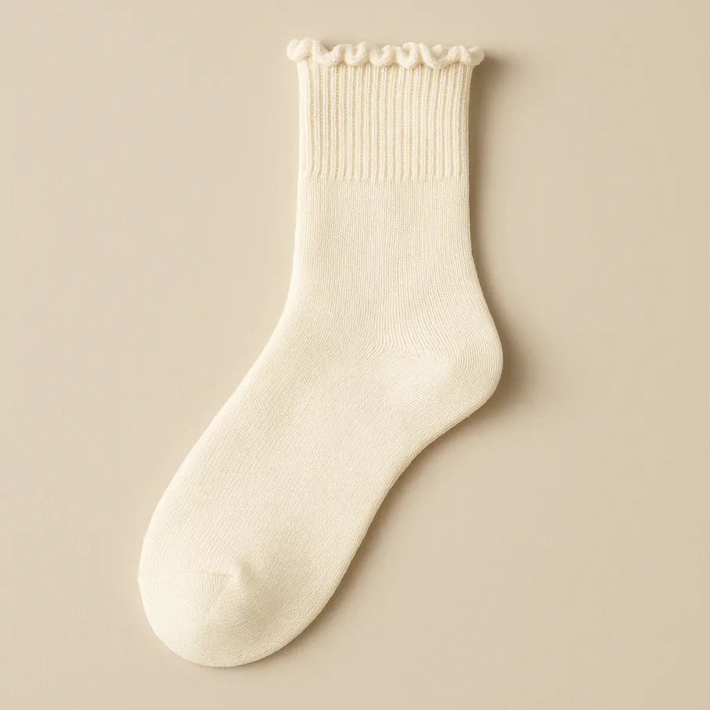 Chaussettes femmes dentelle courtes en coton avoine vue à plat