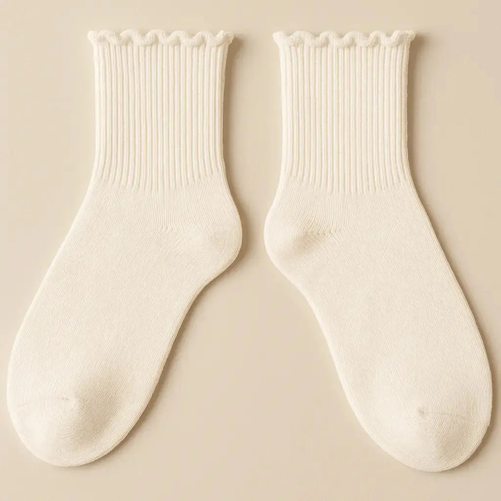 Chaussettes femmes dentelle courtes en coton avoine paire