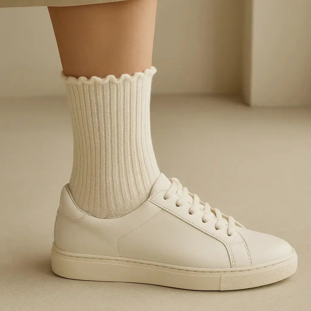 Chaussettes femmes dentelle courtes en coton avoine avec chaussures