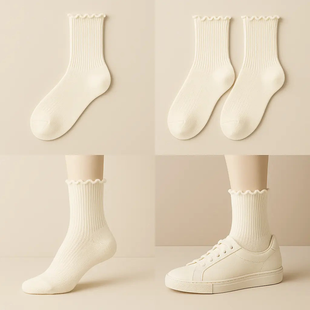 Chaussettes femmes dentelle courtes en coton avoine galerie produit