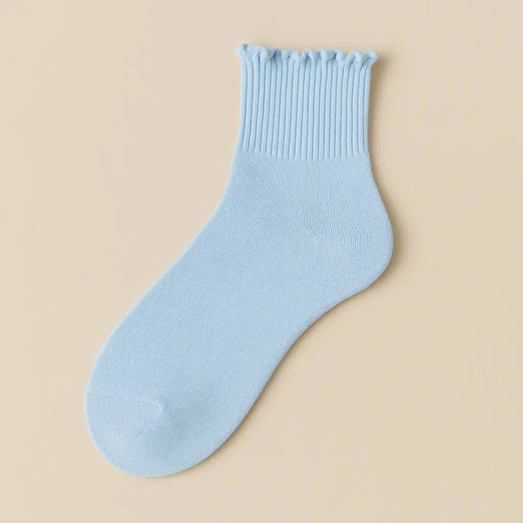 Chaussettes femmes Dentelles courtes coton bleu clair vue à plat