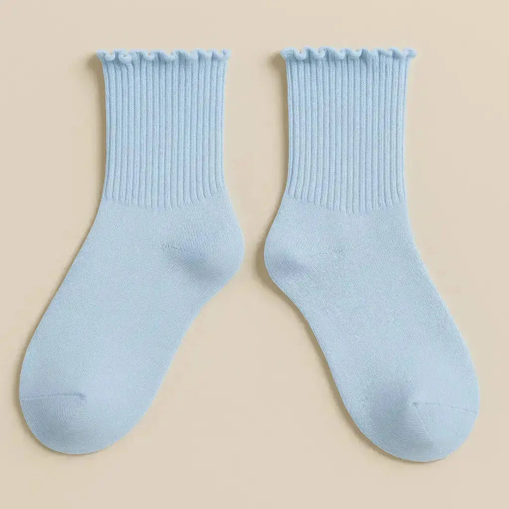 Chaussettes femmes Dentelles courtes coton bleu clair paire