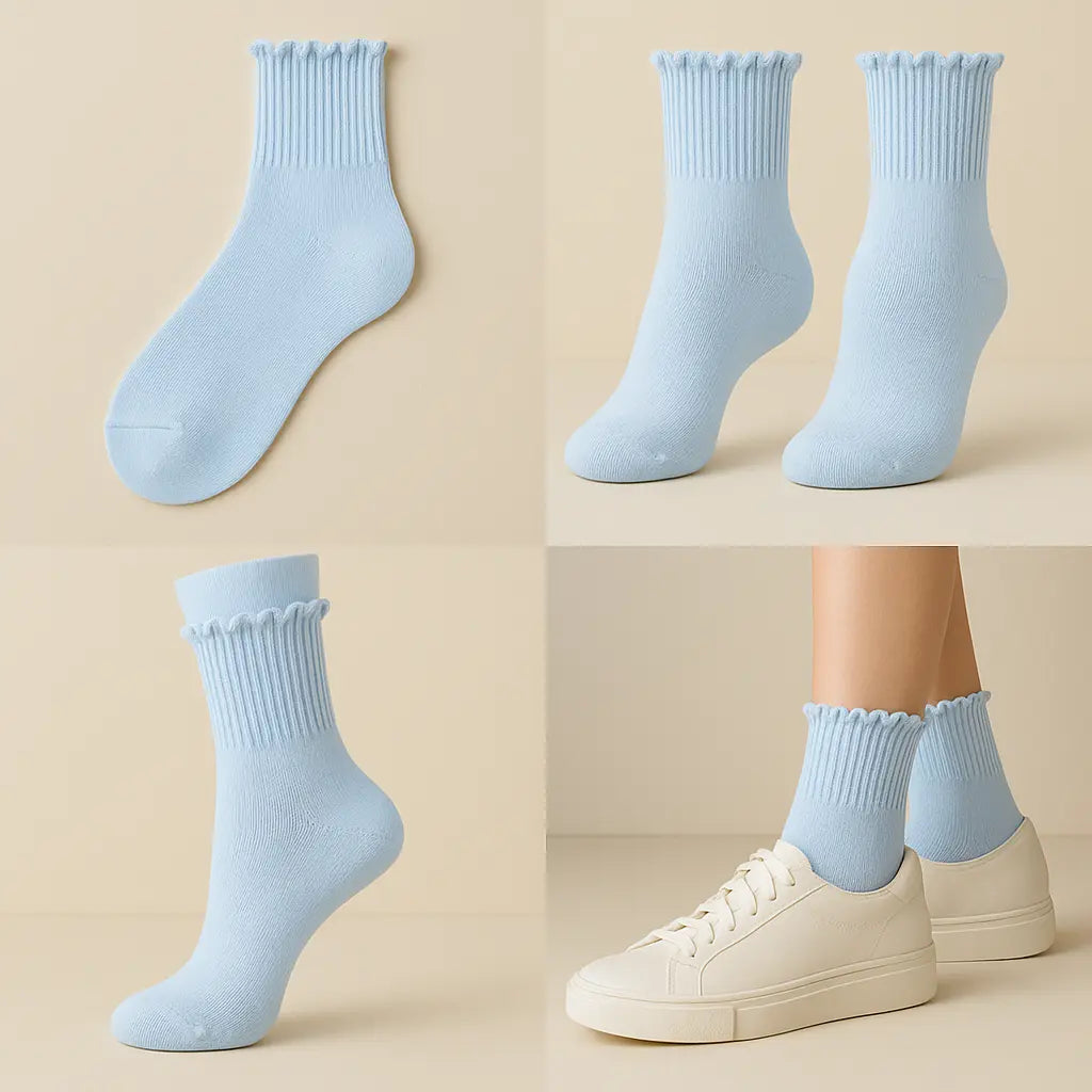 Chaussettes femmes Dentelles courtes coton bleu clair galerie produit