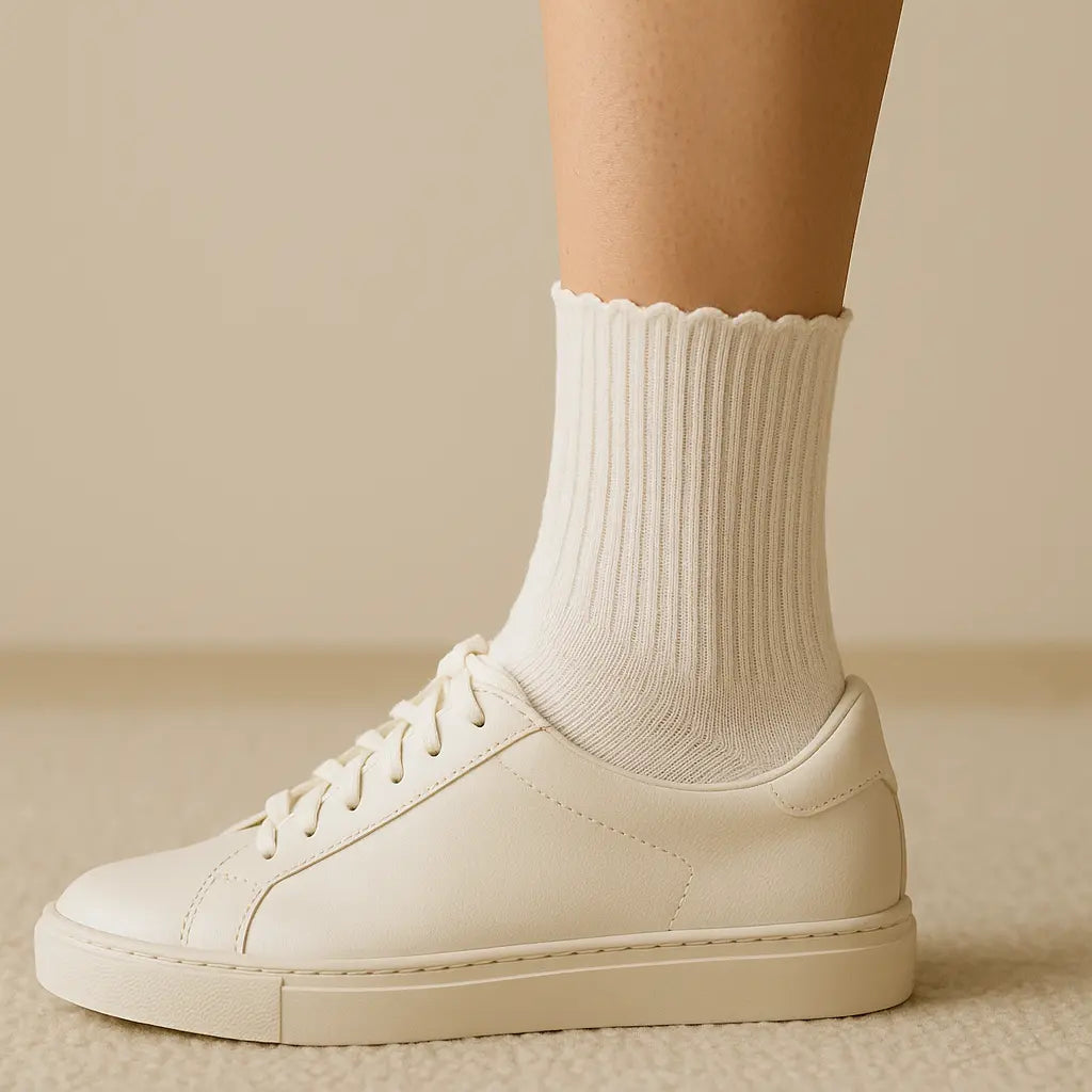 Chaussettes femmes dentelles courtes en coton blanc en situation