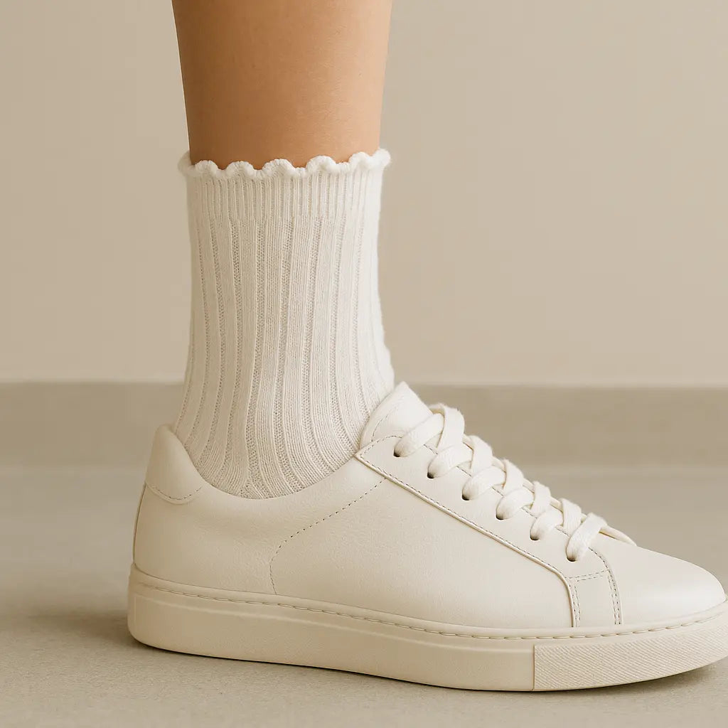 Chaussettes femmes dentelles courtes en coton blanc avec chaussures