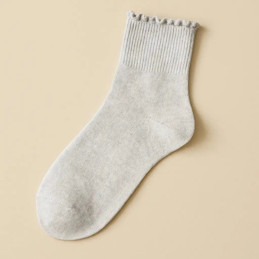 Chaussettes femme Dentelles courtes coton gris clair vue à plat