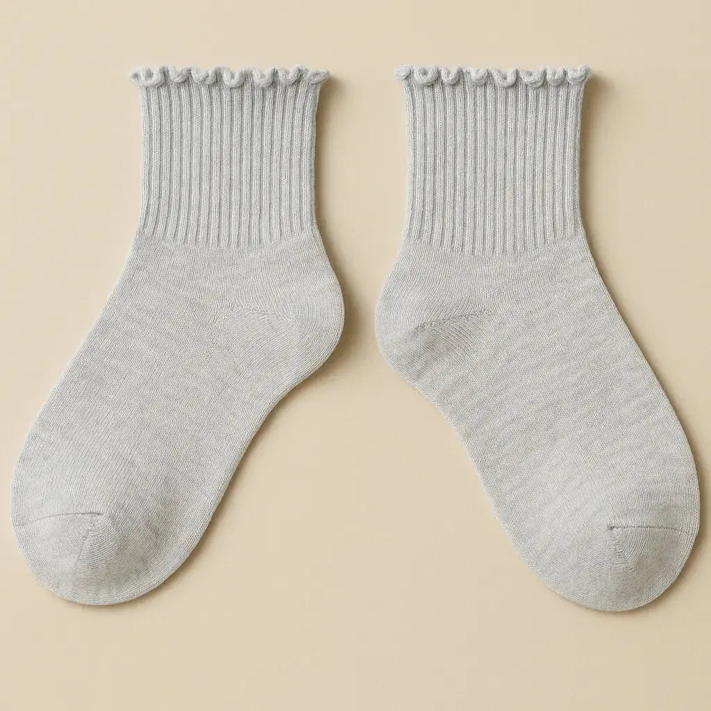 Chaussettes femme Dentelles courtes coton gris clair paire