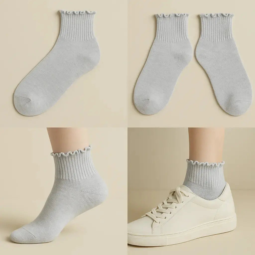 Chaussettes femme Dentelles courtes coton gris clair galerie produit