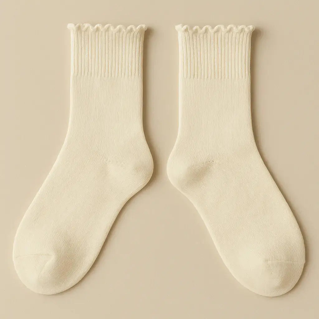 Chaussettes femmes Dentelles courtes en coton jaune clair paire