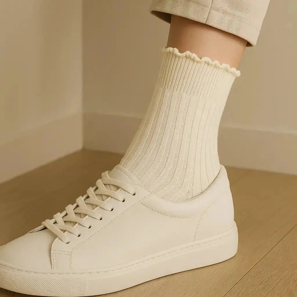 Chaussettes femmes Dentelles courtes en coton jaune clair avec chaussures