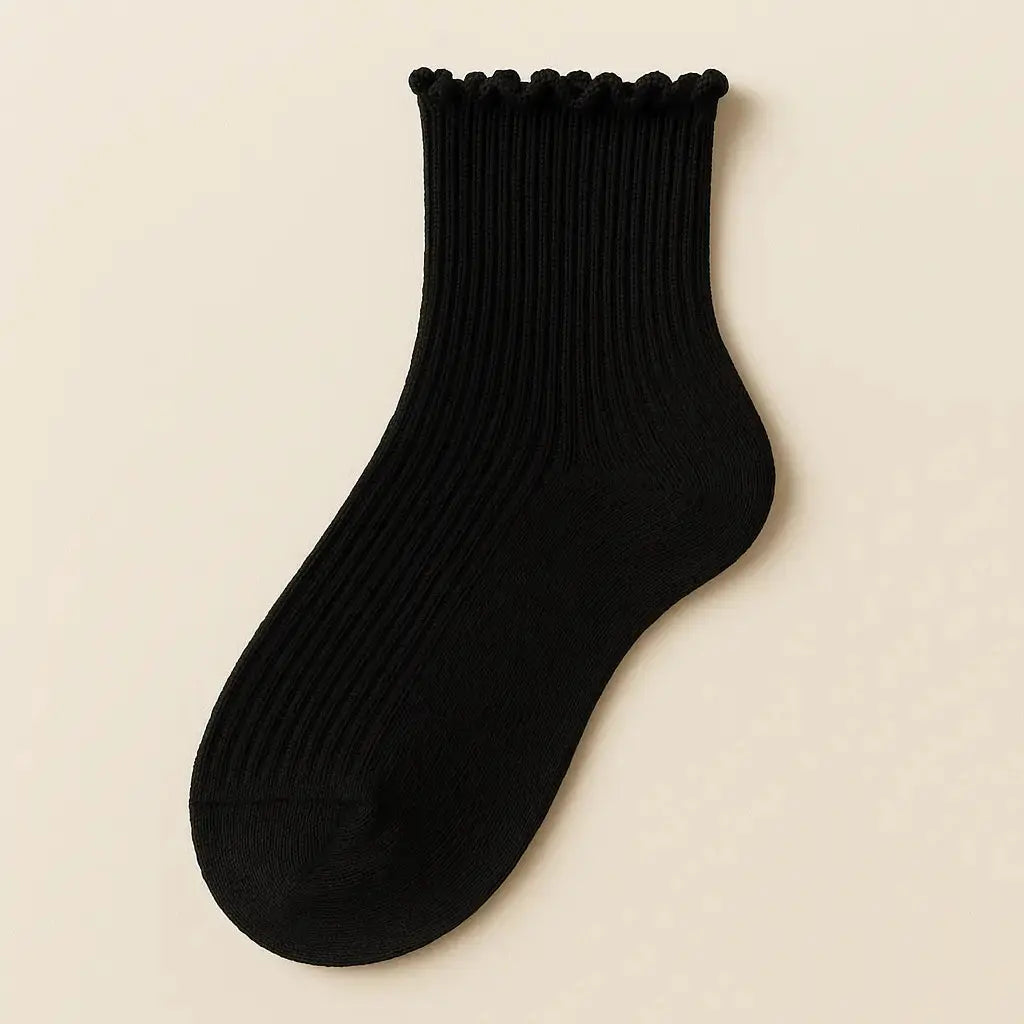 Chaussettes femmes dentelle courtes en coton noir vue à plat