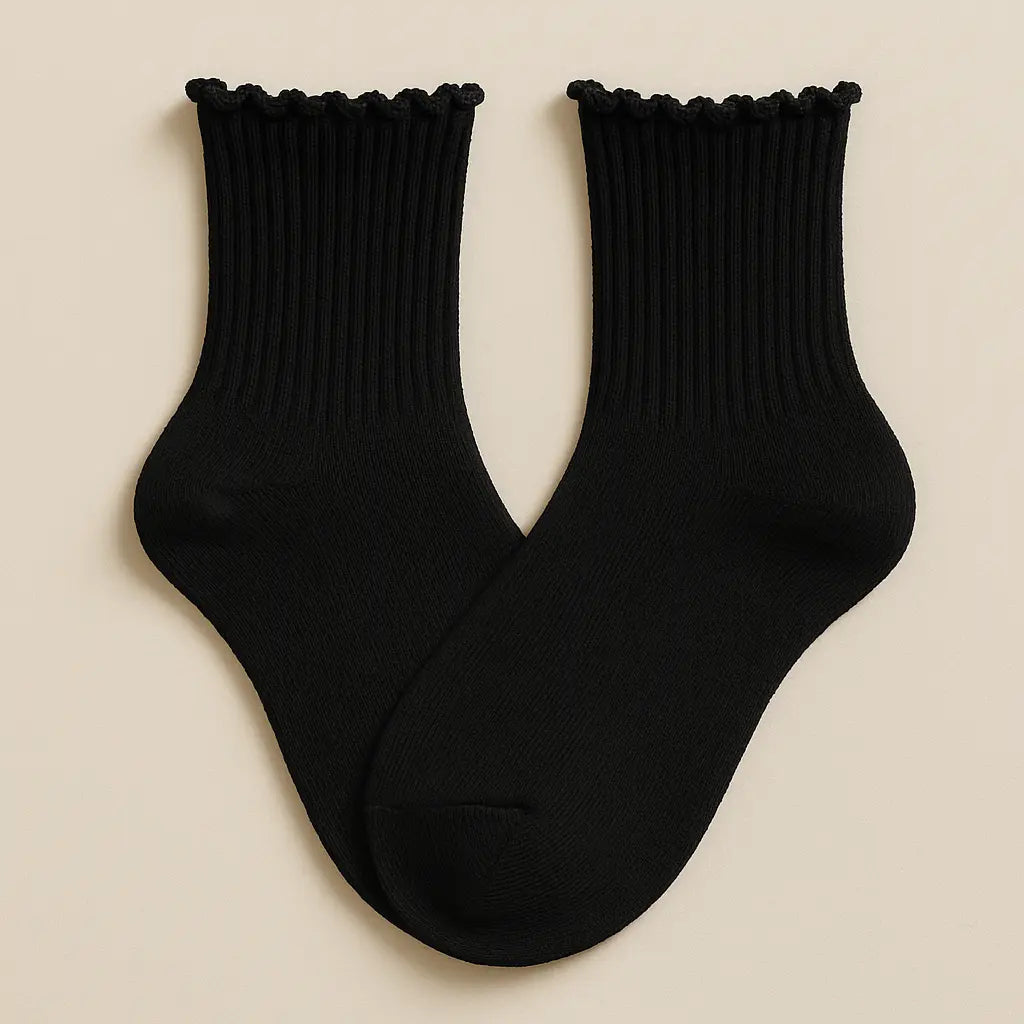 Chaussettes femmes dentelle courtes en coton noir paire