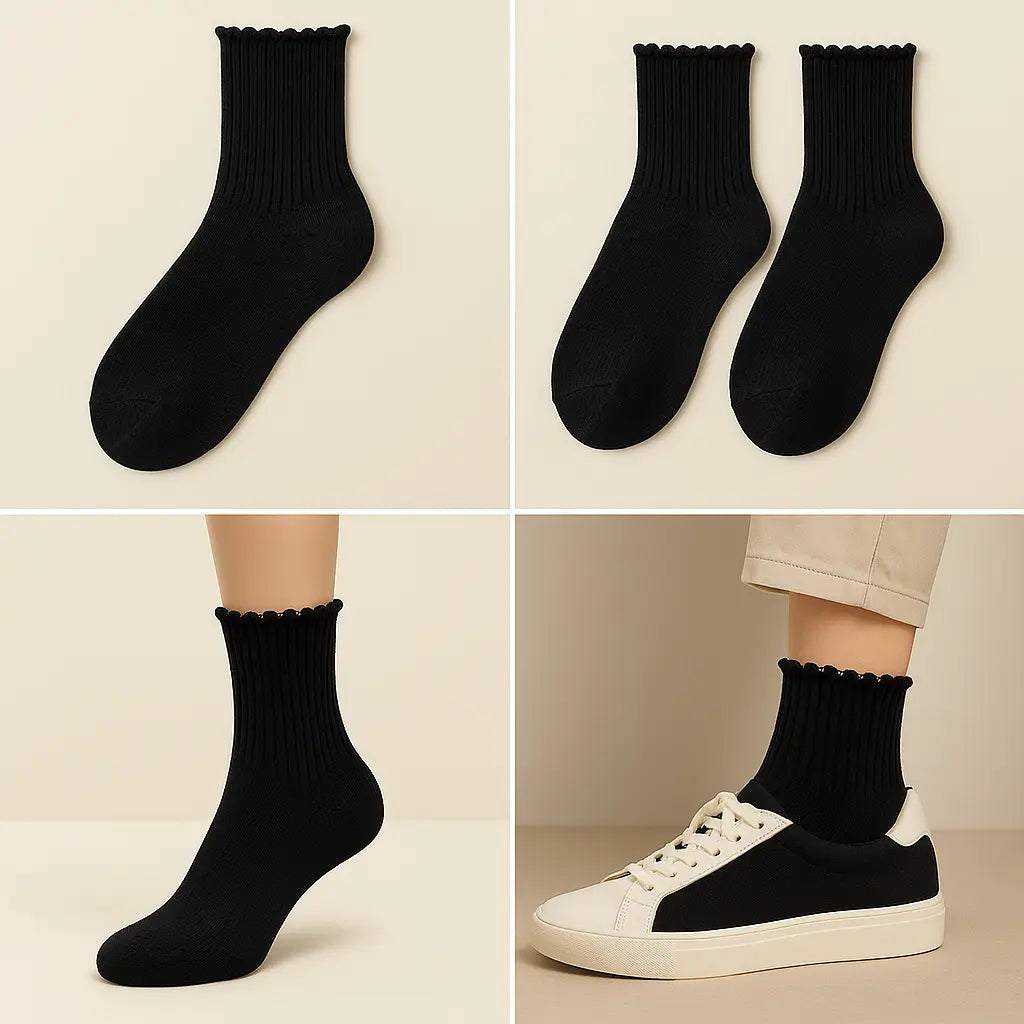 Chaussettes femmes dentelle courtes en coton noir galerie produit