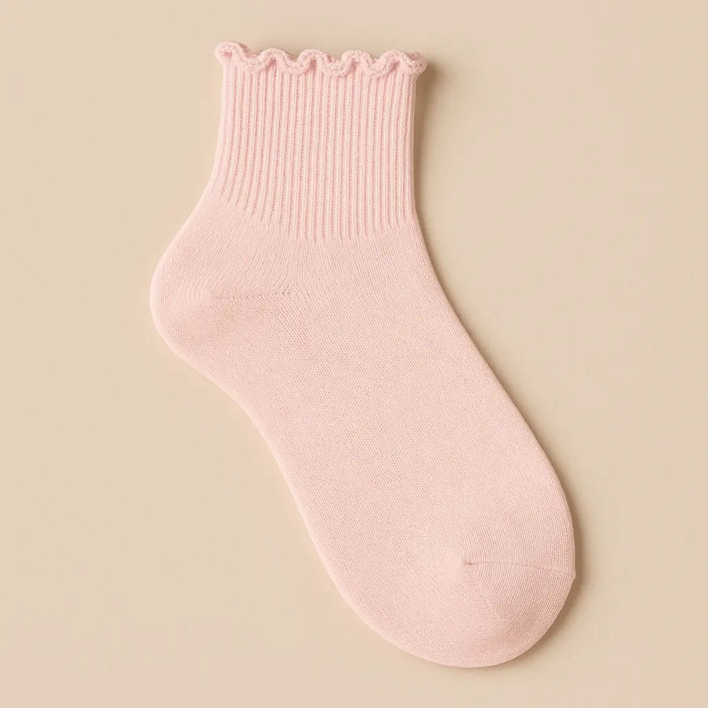 Chaussettes femmes dentelles courtes en coton rose clair vue à plat