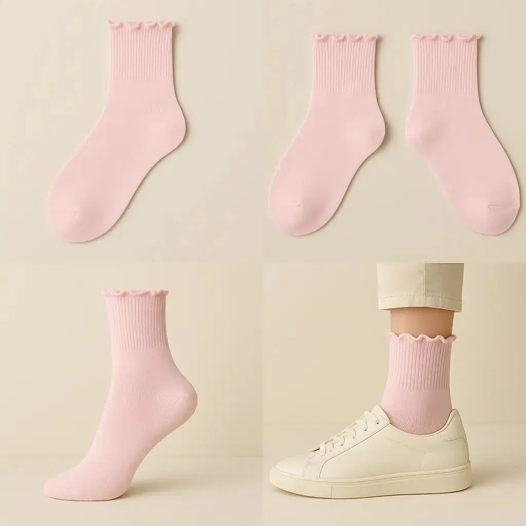 Chaussettes femmes dentelles courtes en coton rose clair galerie produit