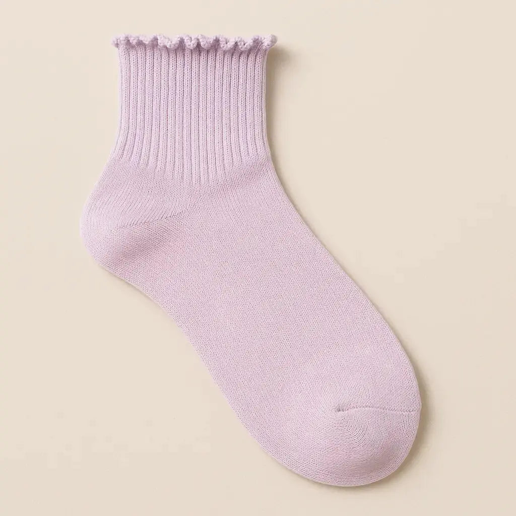 Chaussettes femmes Dentelles courtes en coton violet clair vue à plat