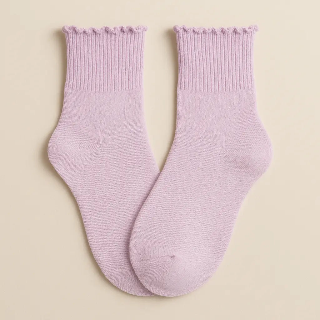 Chaussettes femmes Dentelles courtes en coton violet clair paire