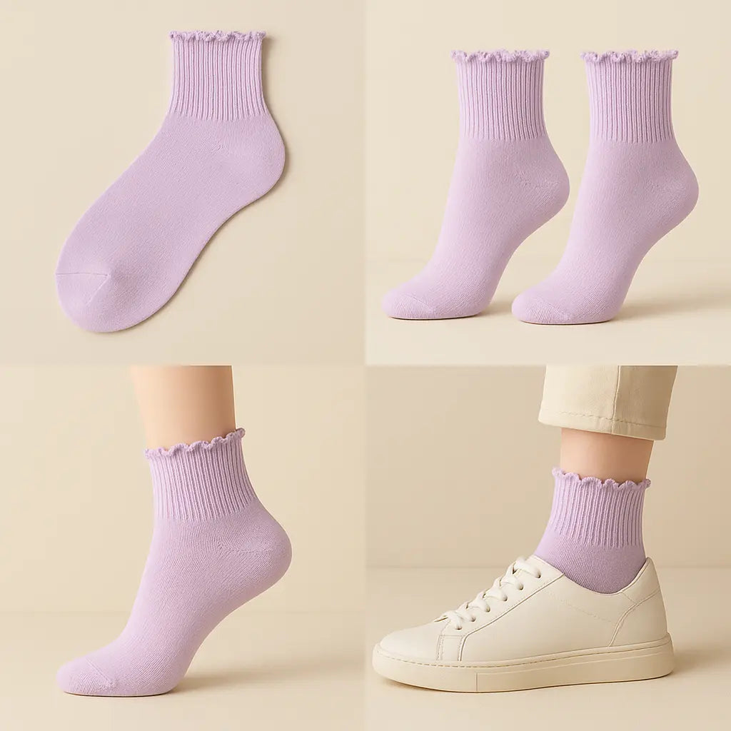 Chaussettes femmes Dentelles courtes en coton violet clair galerie produit