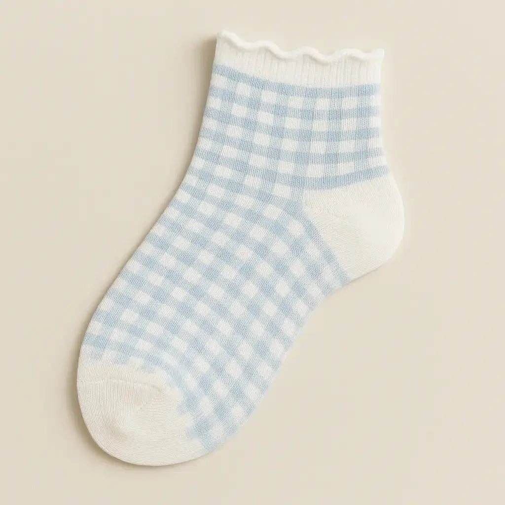Chaussettes femme Dentelles courtes en coton bleu clair vue à plat