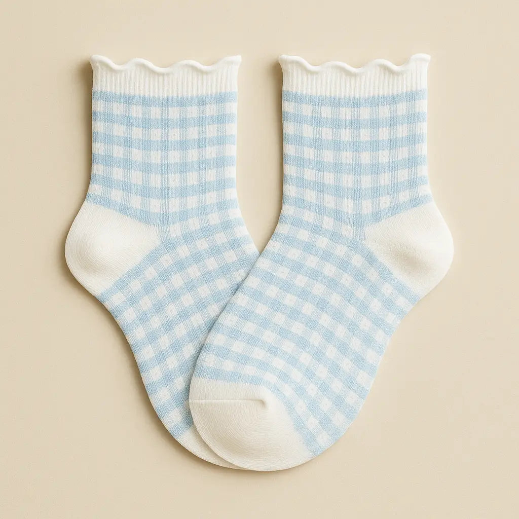 Chaussettes femme Dentelles courtes en coton bleu clair paire