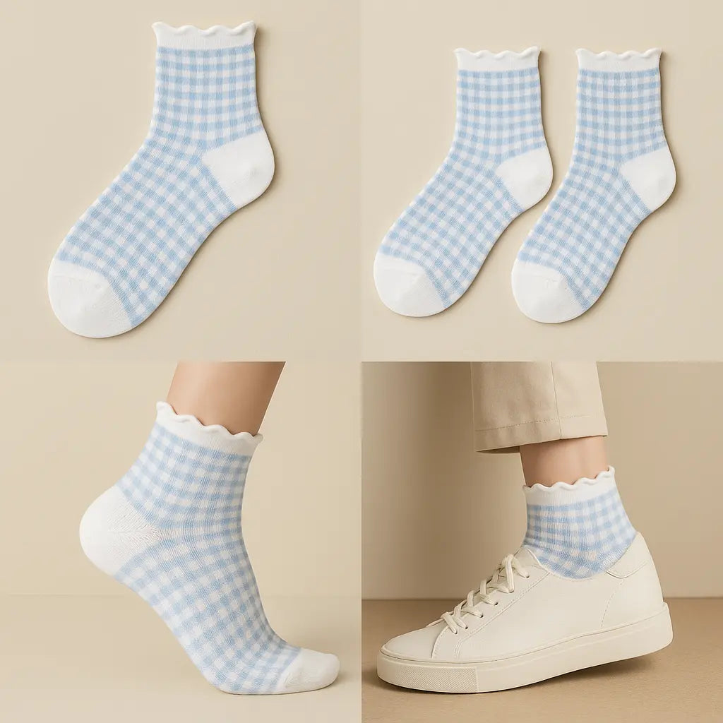 Chaussettes femme Dentelles courtes en coton bleu clair galerie produit