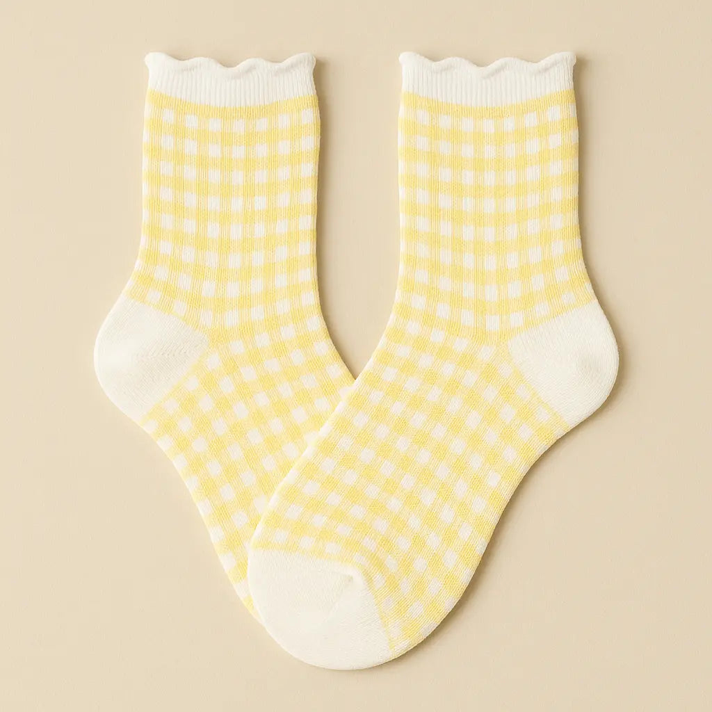 Chaussettes femmes dentelles courtes en coton jaune paire