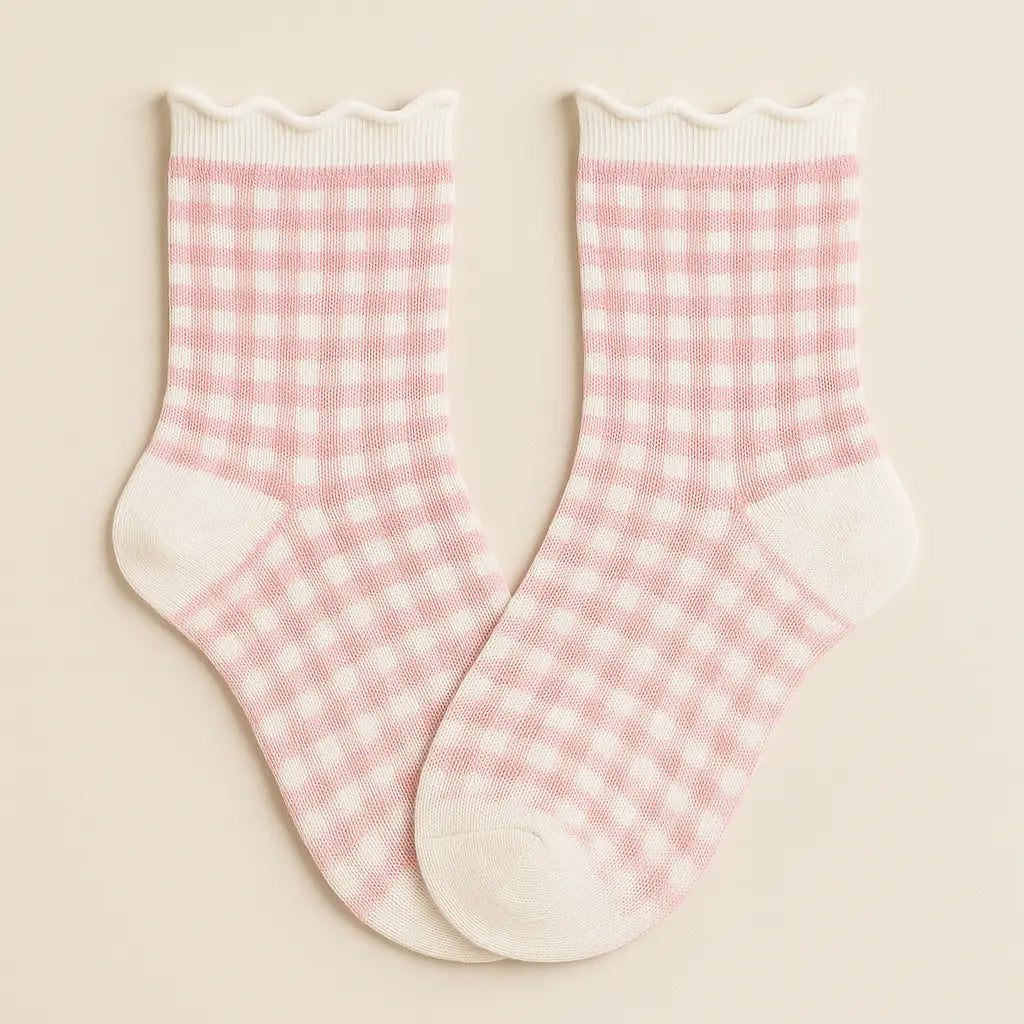 Chaussettes femmes dentelles courtes en coton rose paire
