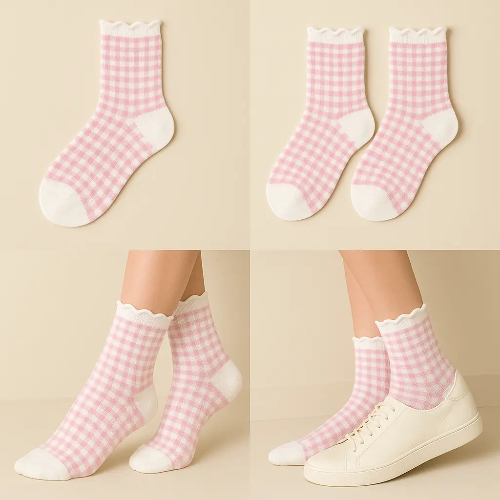 Chaussettes femmes dentelles courtes en coton rose galerie produit