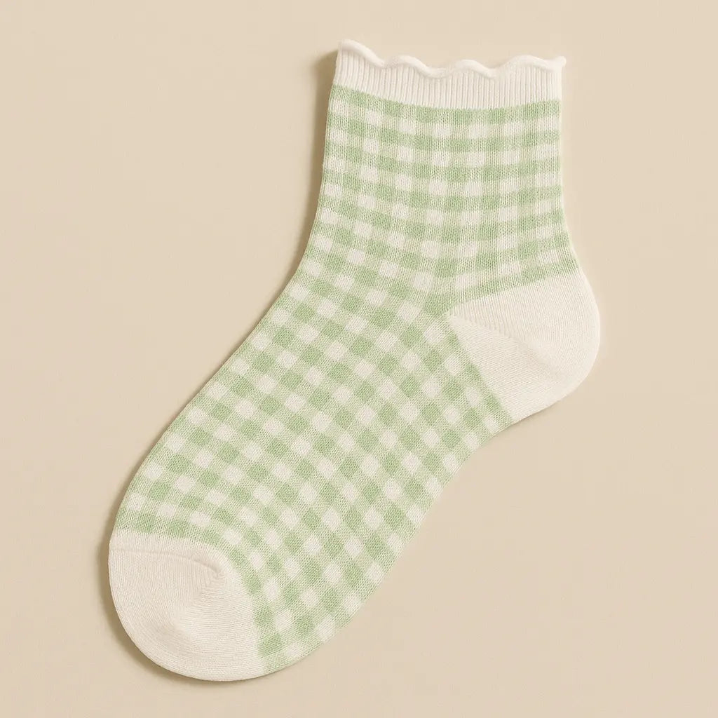 Chaussettes femmes Dentelles court coton vert clair vue à plat
