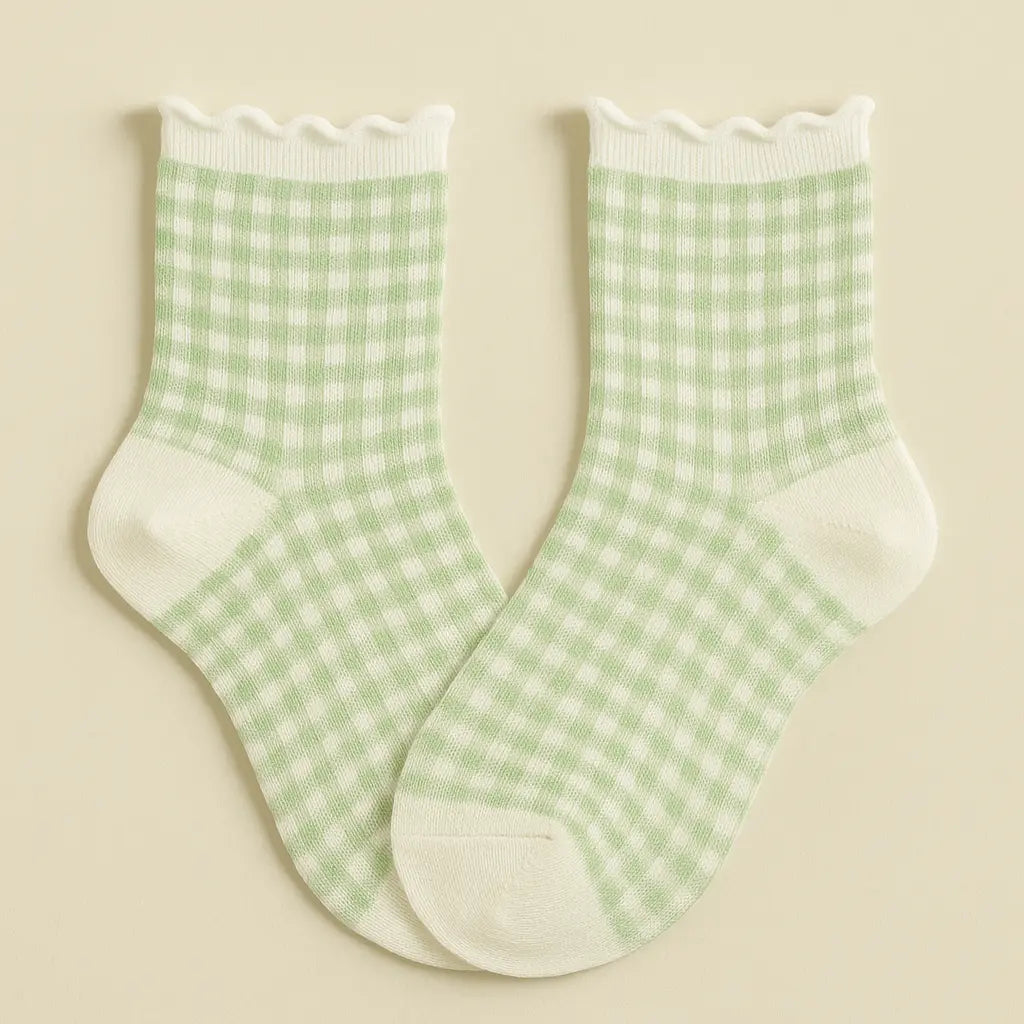 Chaussettes femmes Dentelles court coton vert clair paire