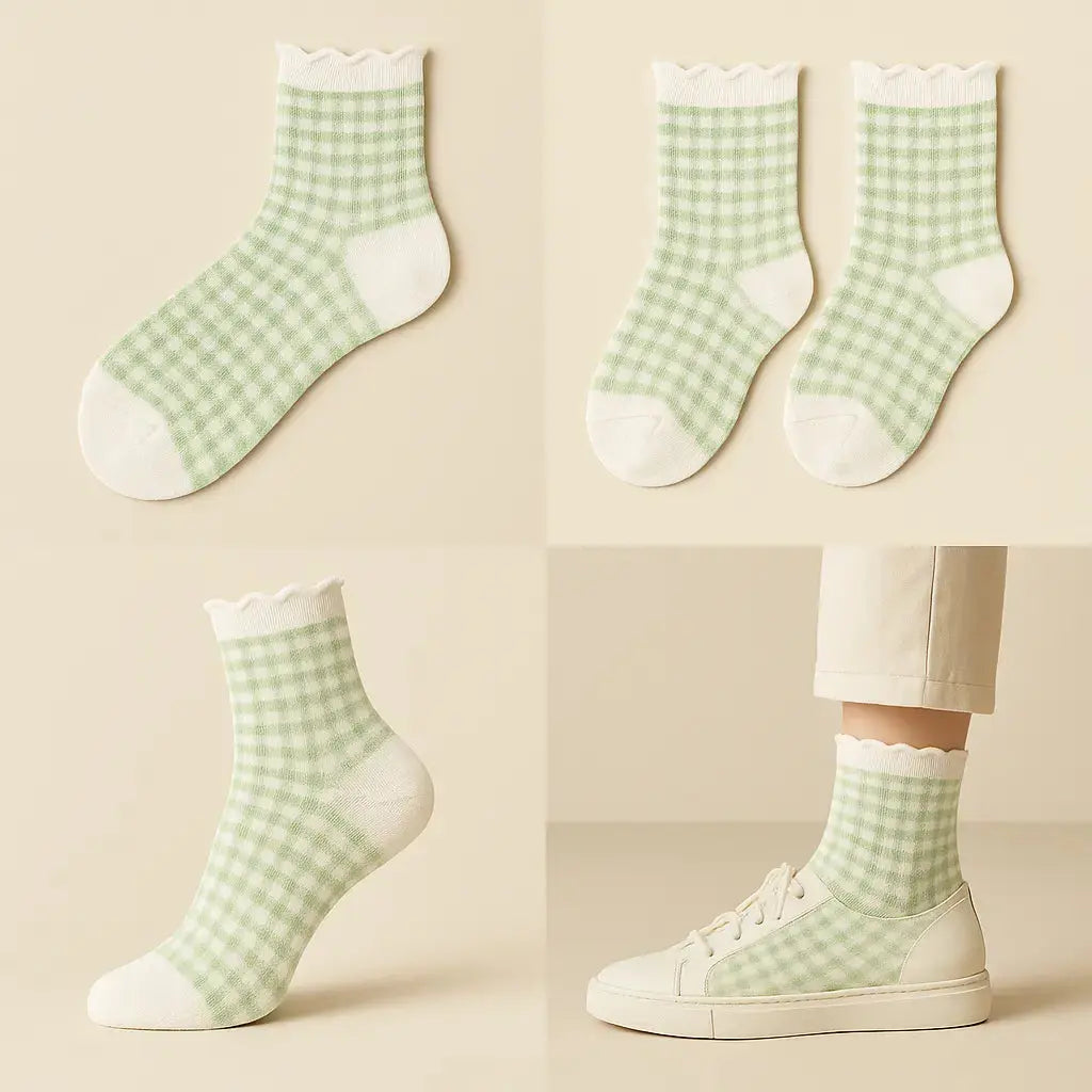 Chaussettes femmes Dentelles court coton vert clair galerie produit