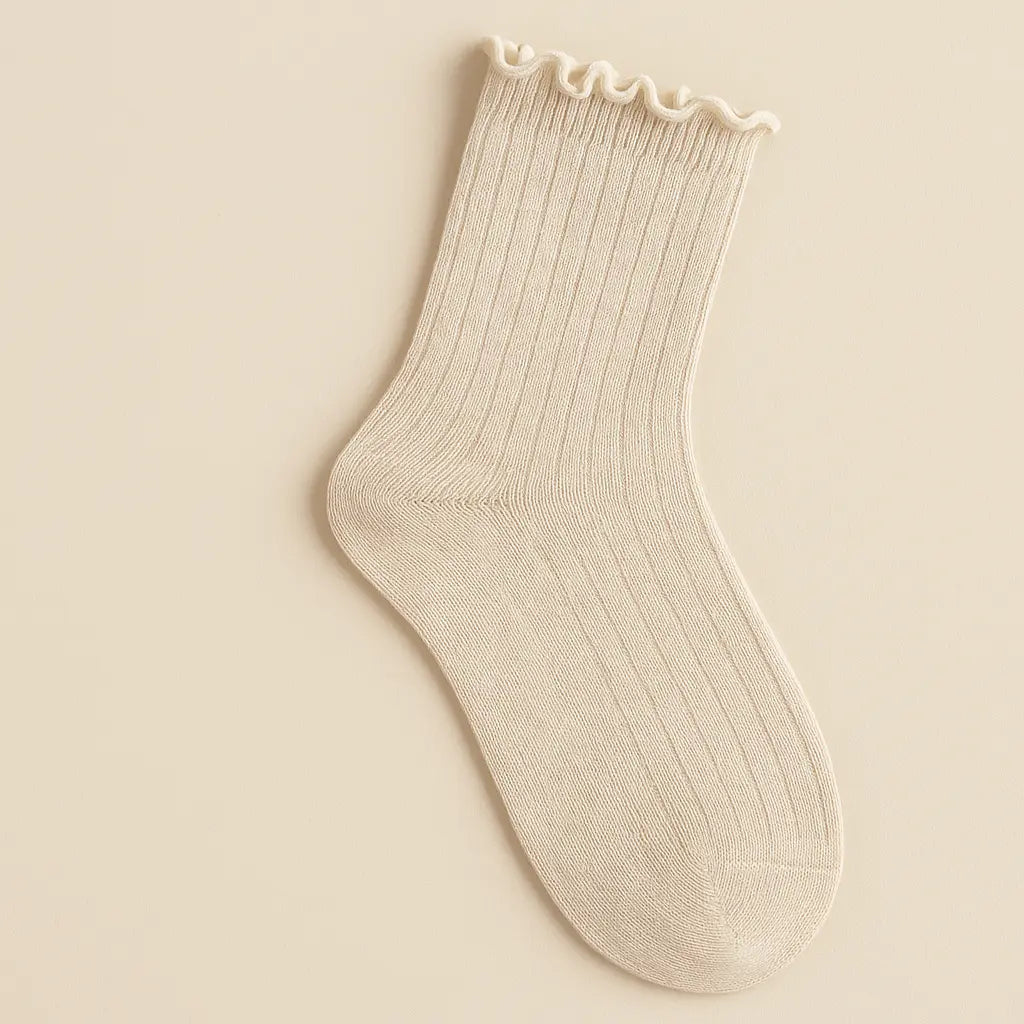 Chaussettes Femmes Dentelles Mollet Coton Avoine vue à plat