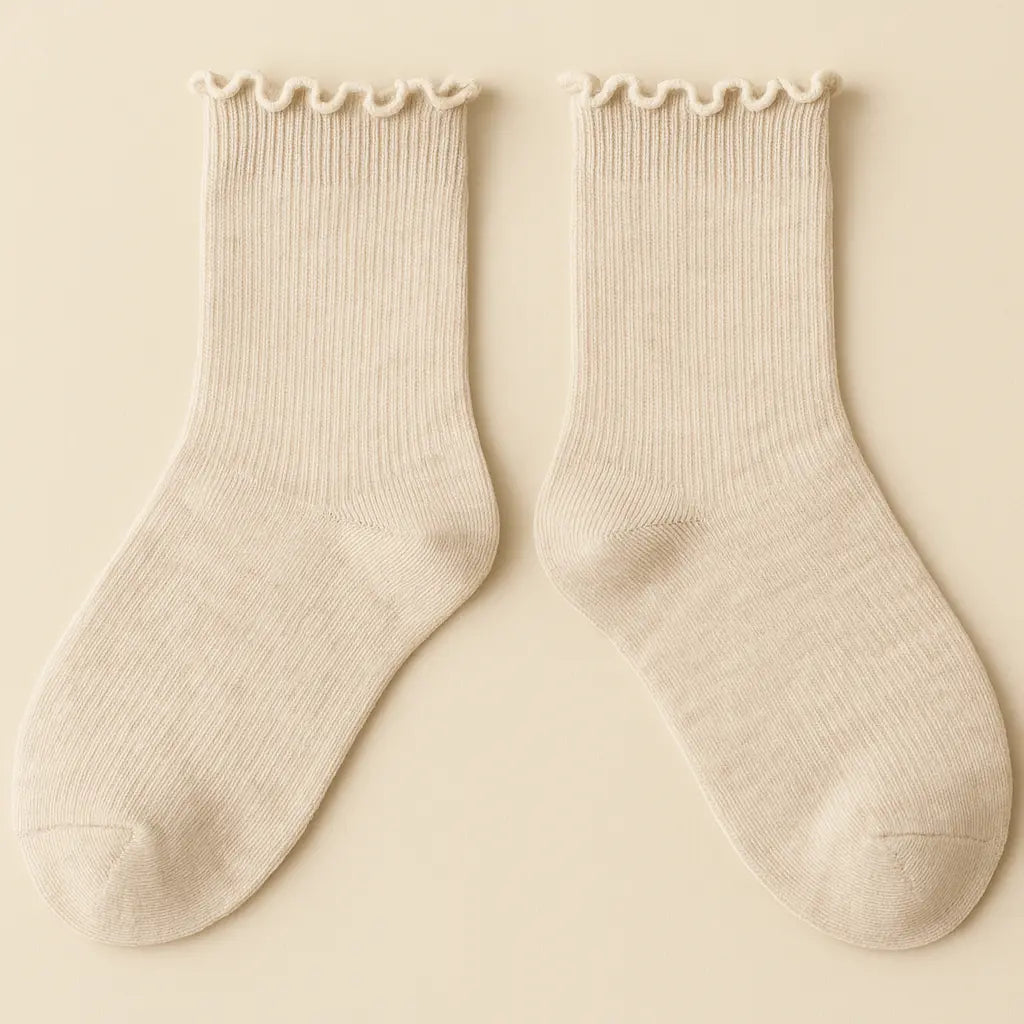 Chaussettes Femmes Dentelles Mollet Coton Avoine paire