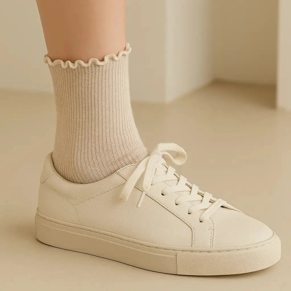 Chaussettes Femmes Dentelles Mollet Coton Avoine avec chaussures