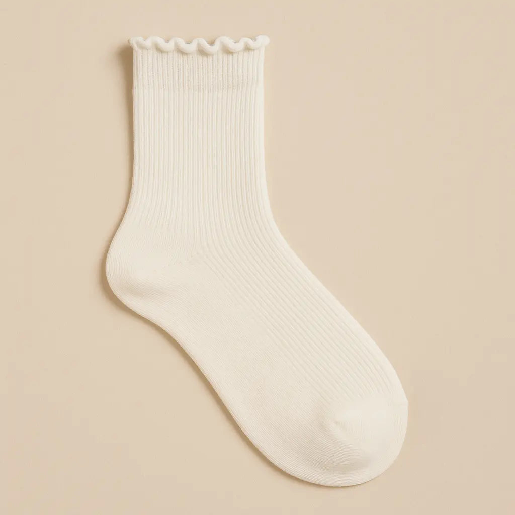 Chaussettes femmes dentelle mollet coton blanches vue à plat