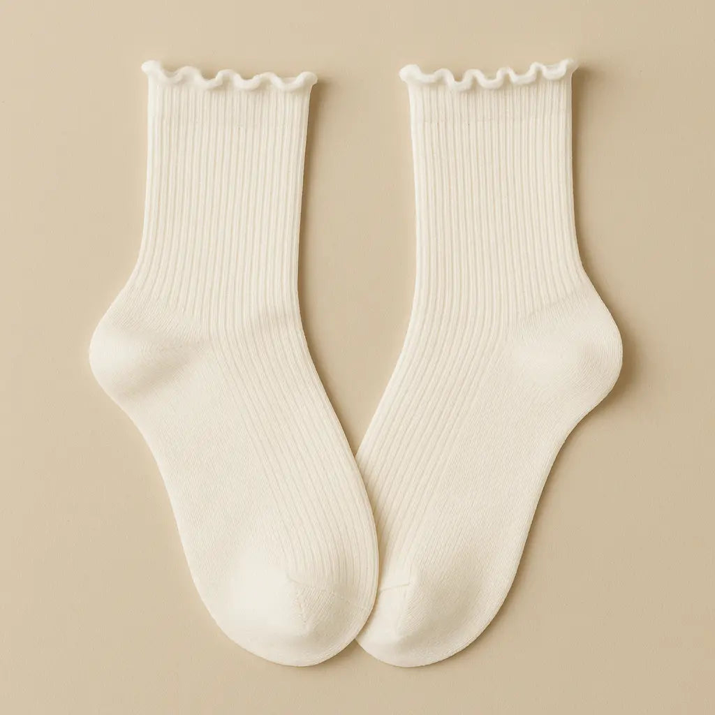 Chaussettes femmes dentelle mollet coton blanches paire