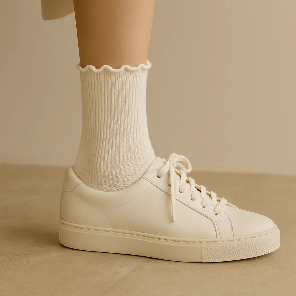Chaussettes femmes dentelle mollet coton blanches avec chaussures
