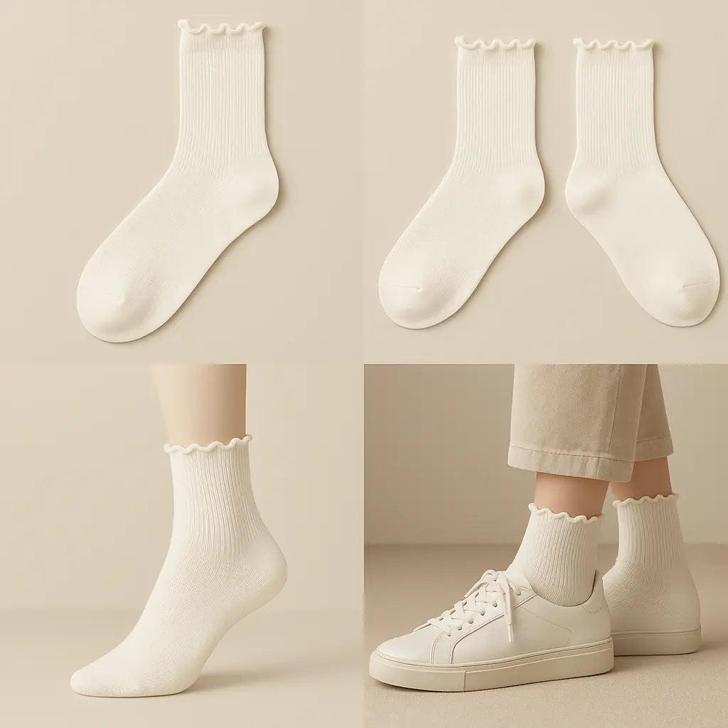 Chaussettes femmes dentelle mollet coton blanches galerie produit