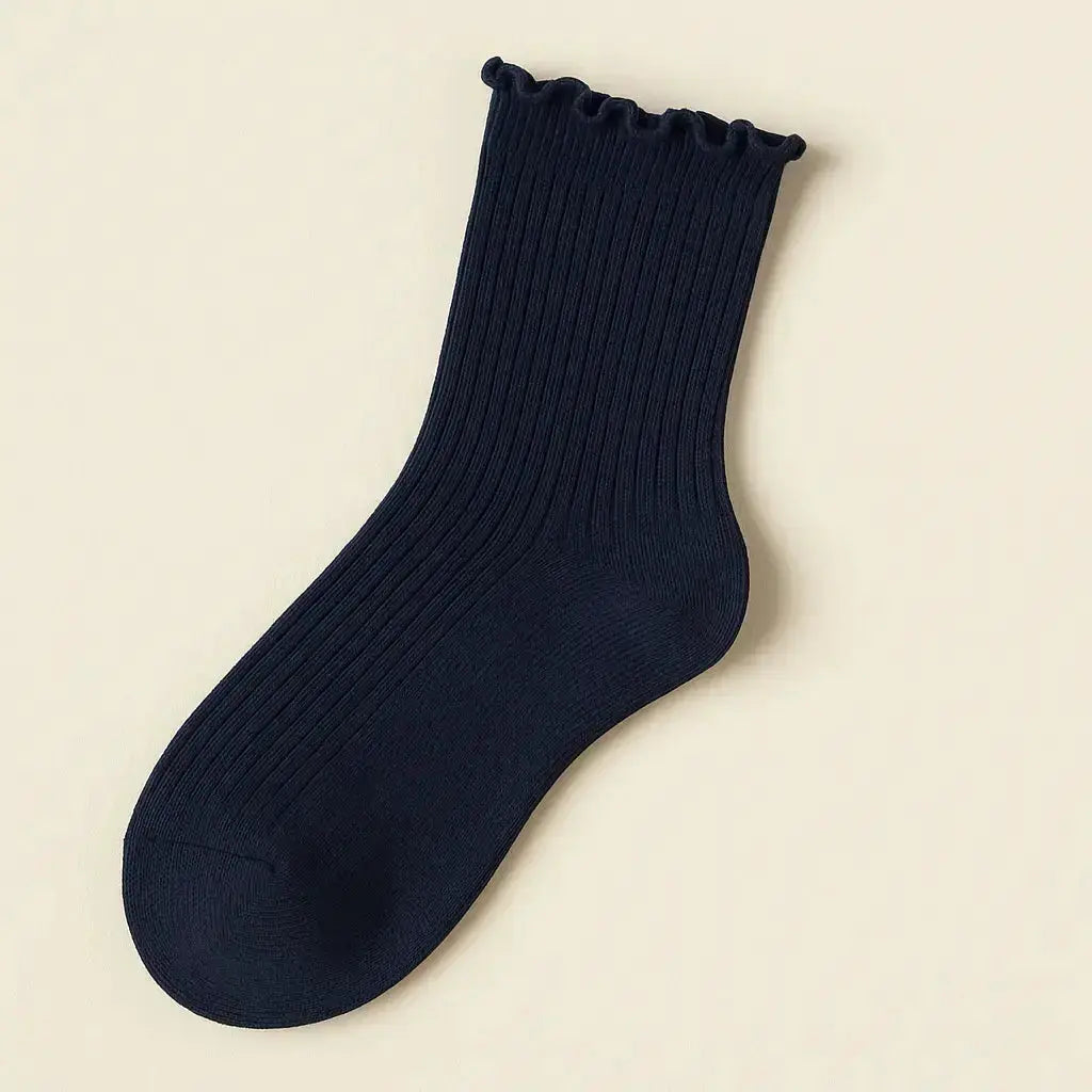 Chaussettes femme Dentelles coton mollet bleu marine vue à plat