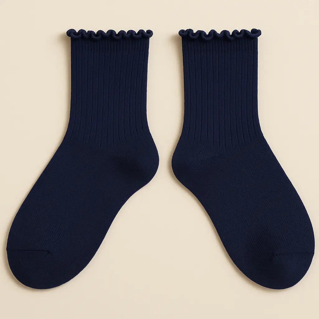 Chaussettes femme Dentelles coton mollet bleu marine paire