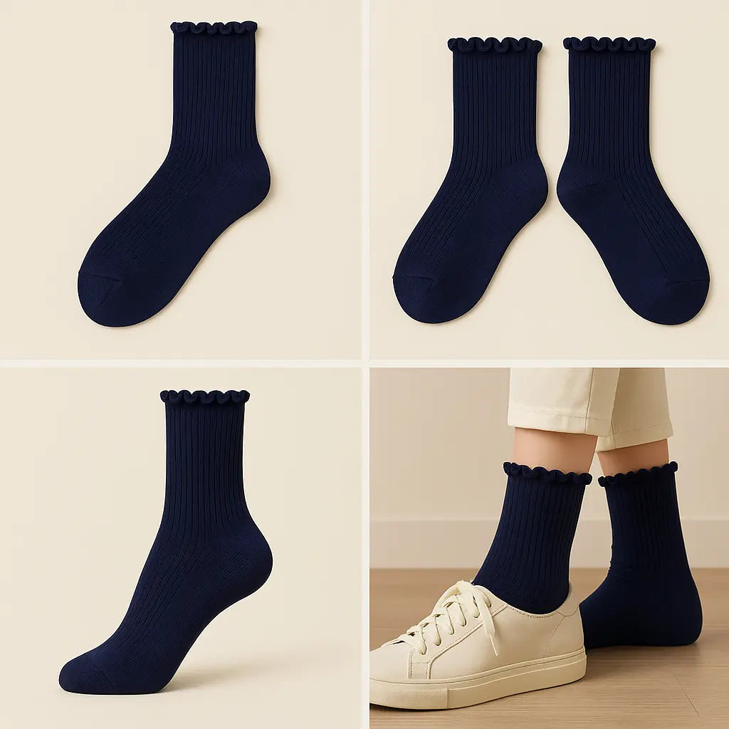 Chaussettes femme Dentelles coton mollet bleu marine galerie produit