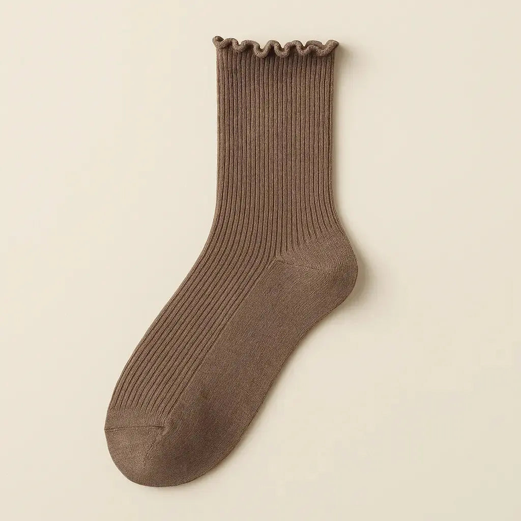Chaussettes femmes Dentelles mollet coton brun cendré vue à plat