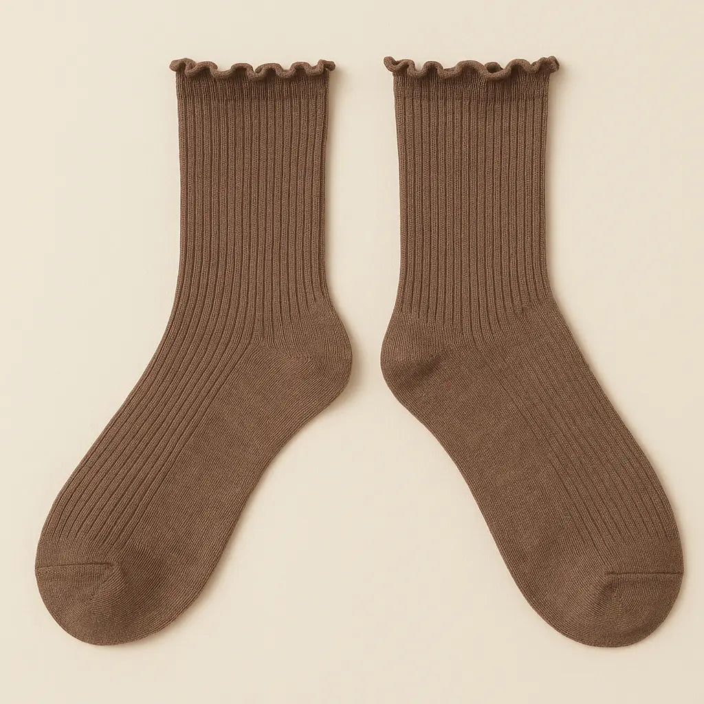 Chaussettes femmes Dentelles mollet coton brun cendré paire