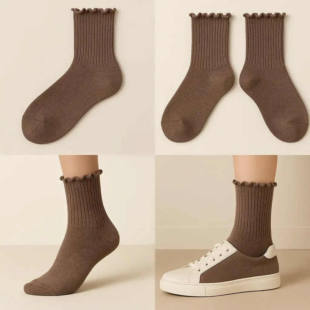 Chaussettes femmes Dentelles mollet coton brun cendré galerie produit