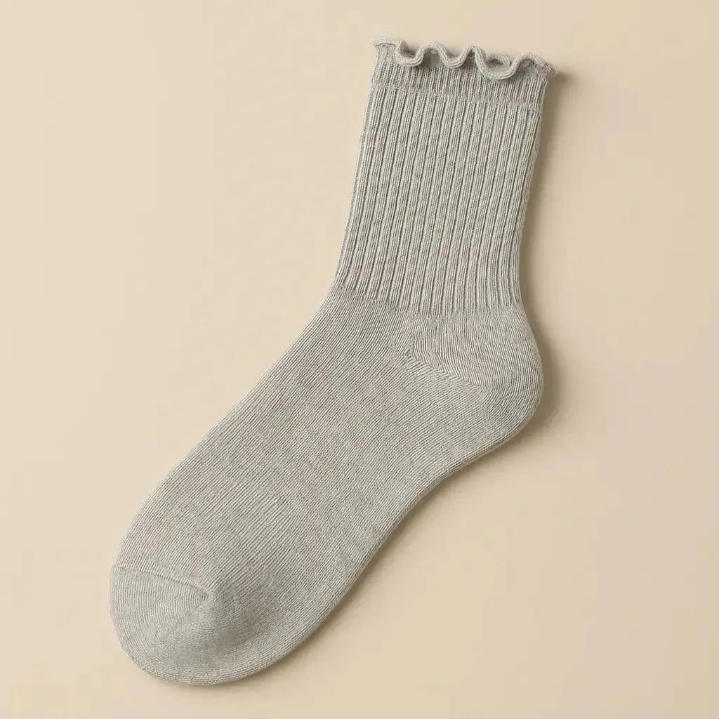 Chaussettes femmes Dentelles mollet coton gris clair vue à plat