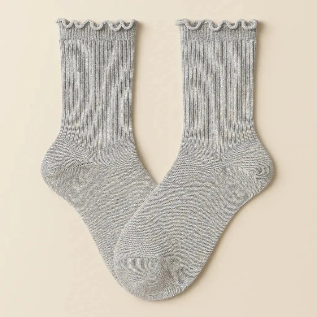 Chaussettes femmes Dentelles mollet coton gris clair paire