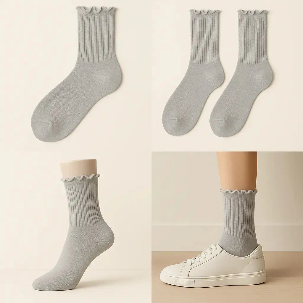 Chaussettes femmes Dentelles mollet coton gris clair galerie produit