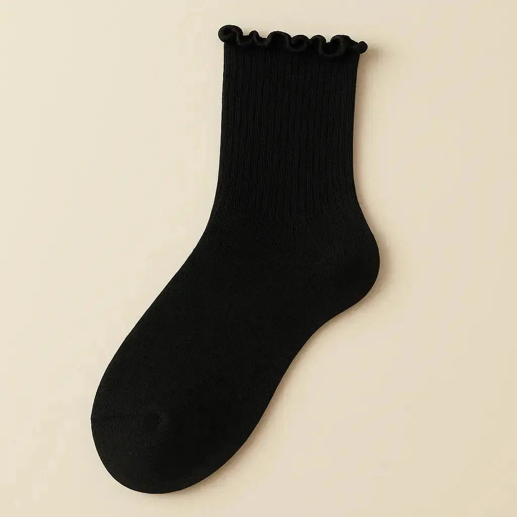Chaussettes femmes Dentelles noir coton mi-mollet vue à plat