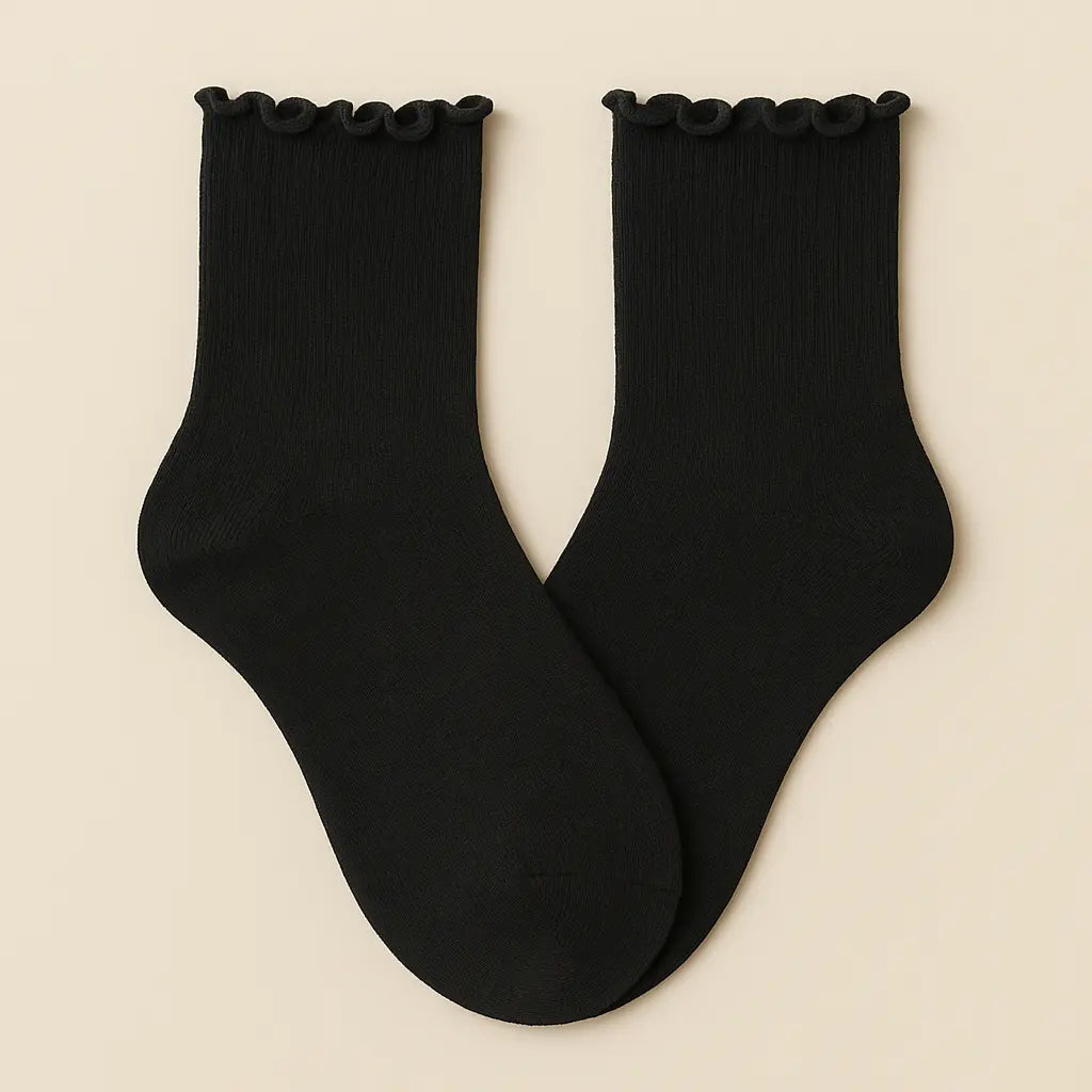 Chaussettes femmes Dentelles noir coton mi-mollet paire